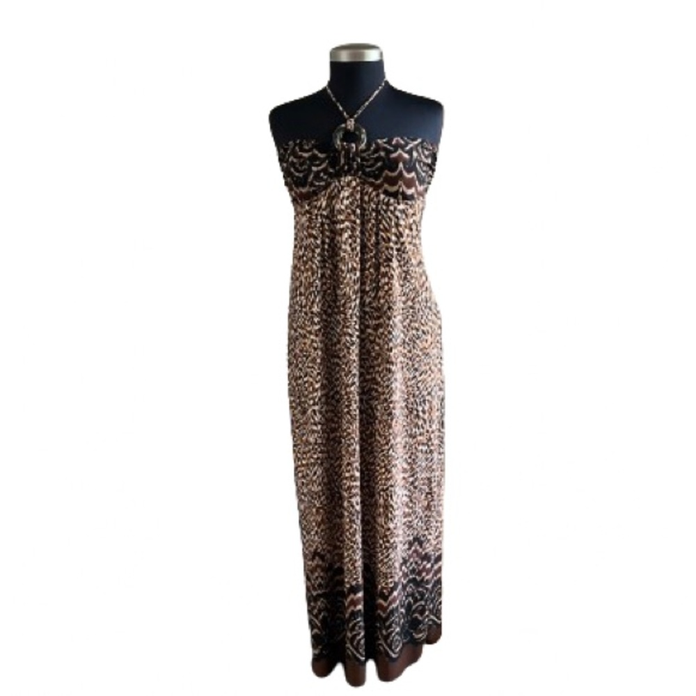 Carole Little Leopard Print Halter Maxi Dress Size 8